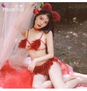 FEE ET MOI Sexy Feather Fox Fairy Bikini Set (Red)